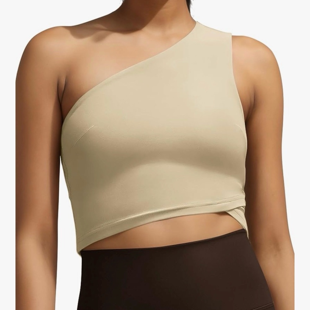 One-Shoulder Beige Sports Bra